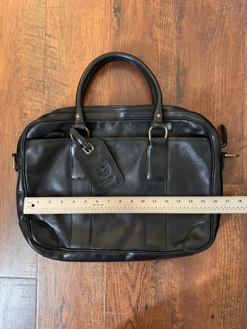 POLO RALPH LAUREN black leather, top handle briefcase/laptop bag, unisex